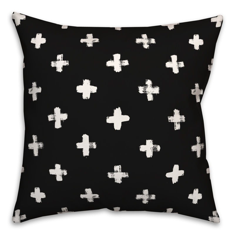 Coussin décoratif intérieur / extérieur en polyester à pois, H 18 po x l 18 po, Noir
