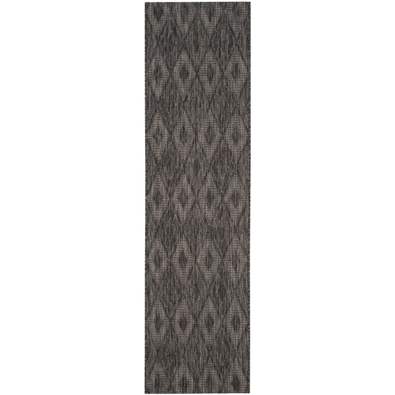 Ajacia Geometric Black Indoor/Outdoor Area Rug, Runner 2'3" x 14'