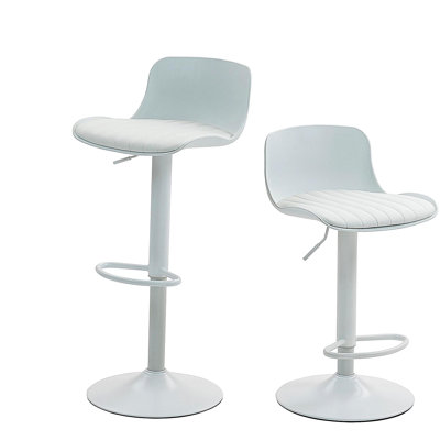 Ensemble de 2 tabourets de bar - tabourets de bar modernes en cuir de polyuréthane à hauteur de comptoir avec dossier, îlots de cuisine pivotants à hauteur réglable, sans accoudoirs, grande base - blanc