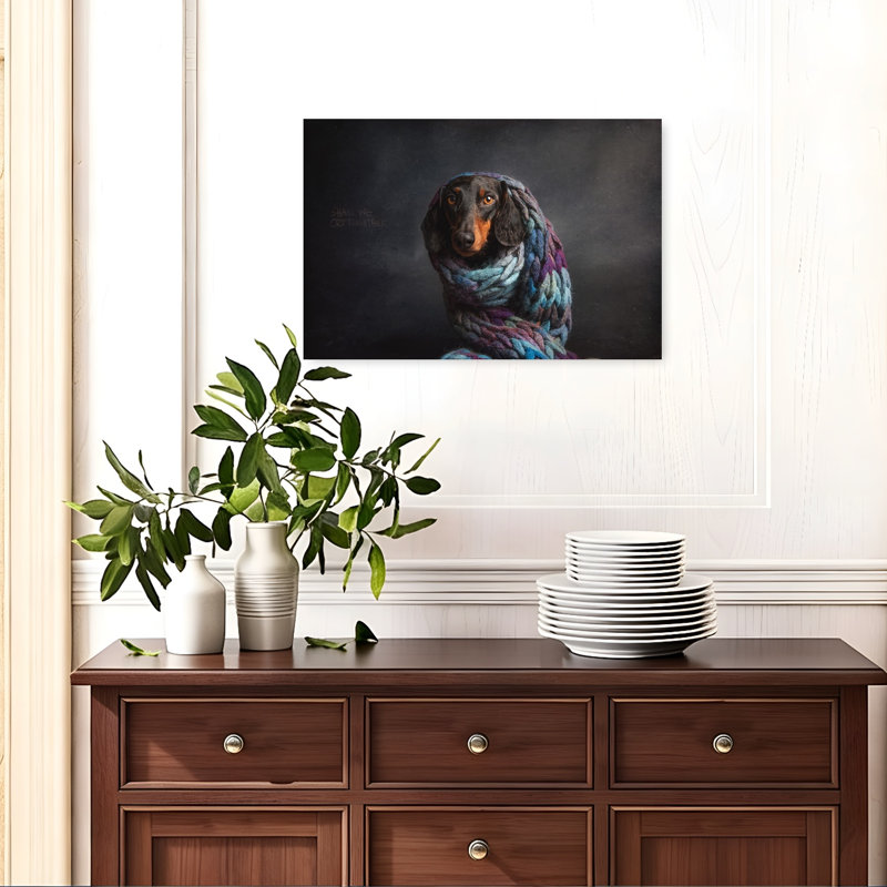 Cozy Pensive Dachshund Contemporary Dog Wall Art Print 1 Piece Wrapped Canvas Wall Art, 40.64cm H x 60.96cm W