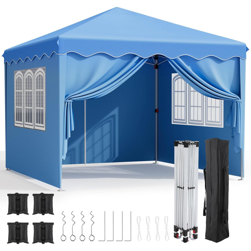 Gazebo 3 X 3 M Waterproof Stable Winterproof Folding Gazebo Foldable Garden Tent, Pop Up Party Tent, Folding Gazebo Tent With 4 Side Walls, Uv Protection 50+ Metal Braces For Camping
