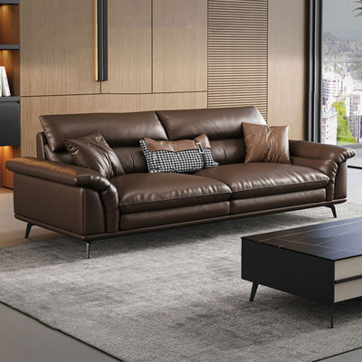 Coffee Genuine Leather Standard Sofa cushion Loveseat
