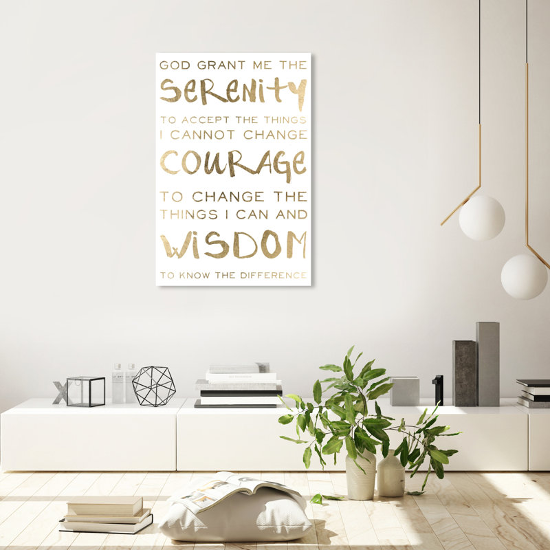 Serenity " Serenity Prayer And Courage Motivation ", Wrapped Canvas, 36" H x 24" W