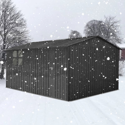 12X10 Ft Metal Outdoor Storage Sheds, Black, Window, Popular Apex Design, Two Punched Vents, Hinged Door, Simple Installation Black Garden With Roof, Non - Deteriorating Padlock For Assurance