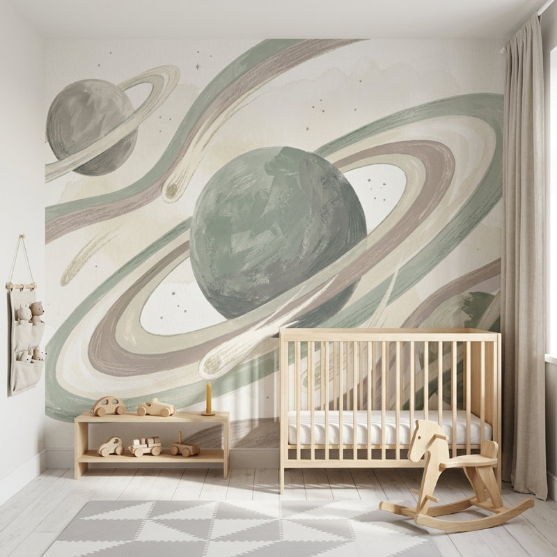 Papier peint céleste avec espace Ringed Planets, Non tissé, 140 po x 108 po
