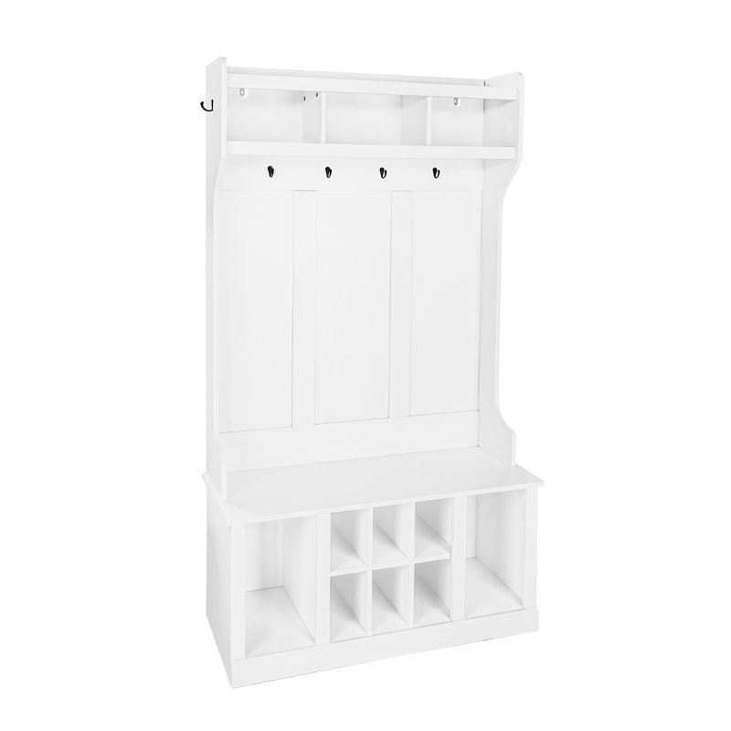 Hall Tree 38.19'' Wide with Bench and Shoe Storage, White