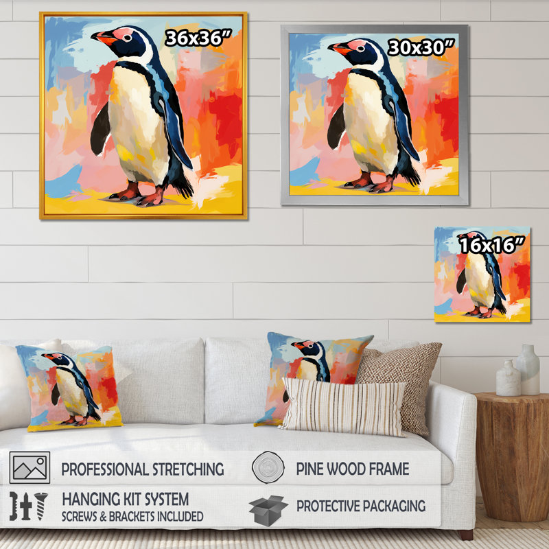 Charme de parade de pingouin - art mural pingouin, Toile tendue, H 16 po x l 16 po x P 1 po