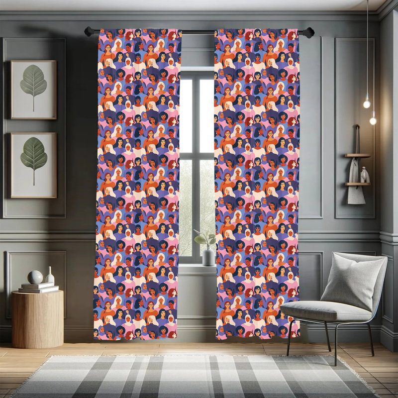 Feminist Plumeria Palm Semi-Sheer Rod Pocket Sliding Panels, 28" x 95"