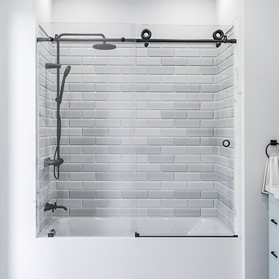 Crystal 56 - Porte de baignoire coulissante sans cadre 60 x 62 po en verre trempé transparent 3/8 po