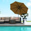 Parasol de patio à 3 niveaux 9 pi avec manivelle et inclinaison, parasol de marché extérieur pour terrasse et cour arrière, brun clair | Idée de cadeau