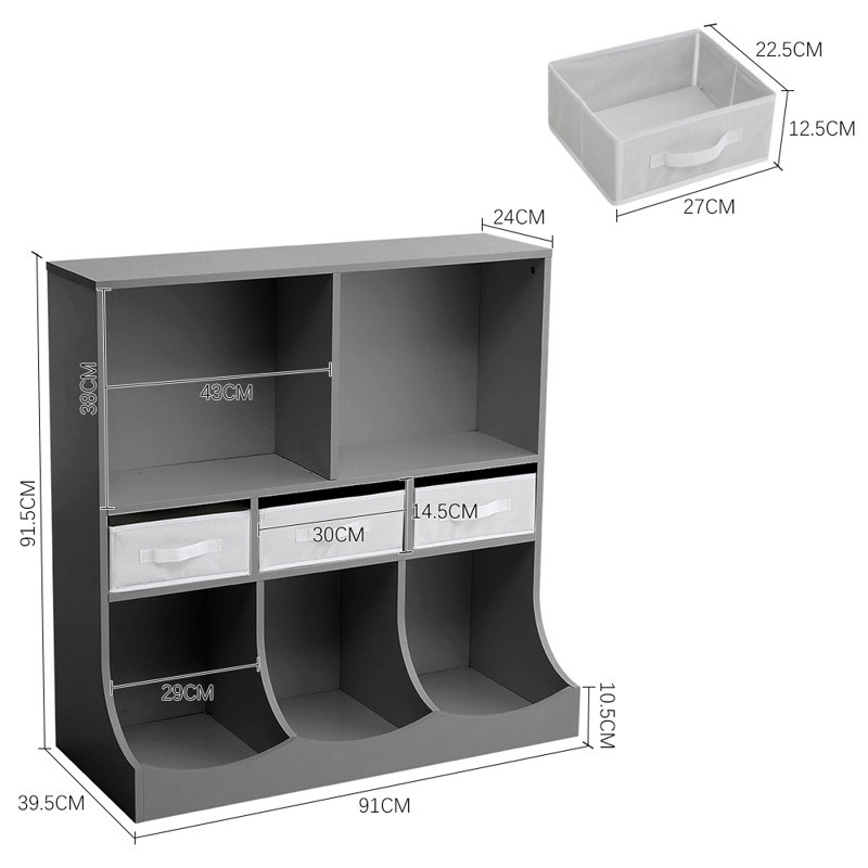 Gray three-layer five-compartment three-drawer toy storage cabinet