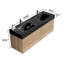 Meuble-lavabo en chêne brut de 60 po (30 po * 2) avec lavabo à surface solide noir mat et tiroirs souples, fixation murale flottante-134281421-134281424-134281425