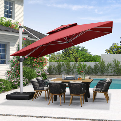 Myrtille 12' x 12' Square Silver Thicker Pole Cantilever Umbrella With Base,Red