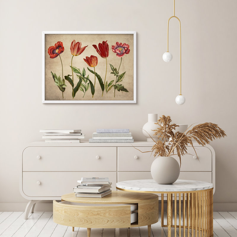 "Fleurs rouges rustiques, impression encadrée, affiches, petit art mural de salle de bain", Blanc, H 11 po x l 14 po