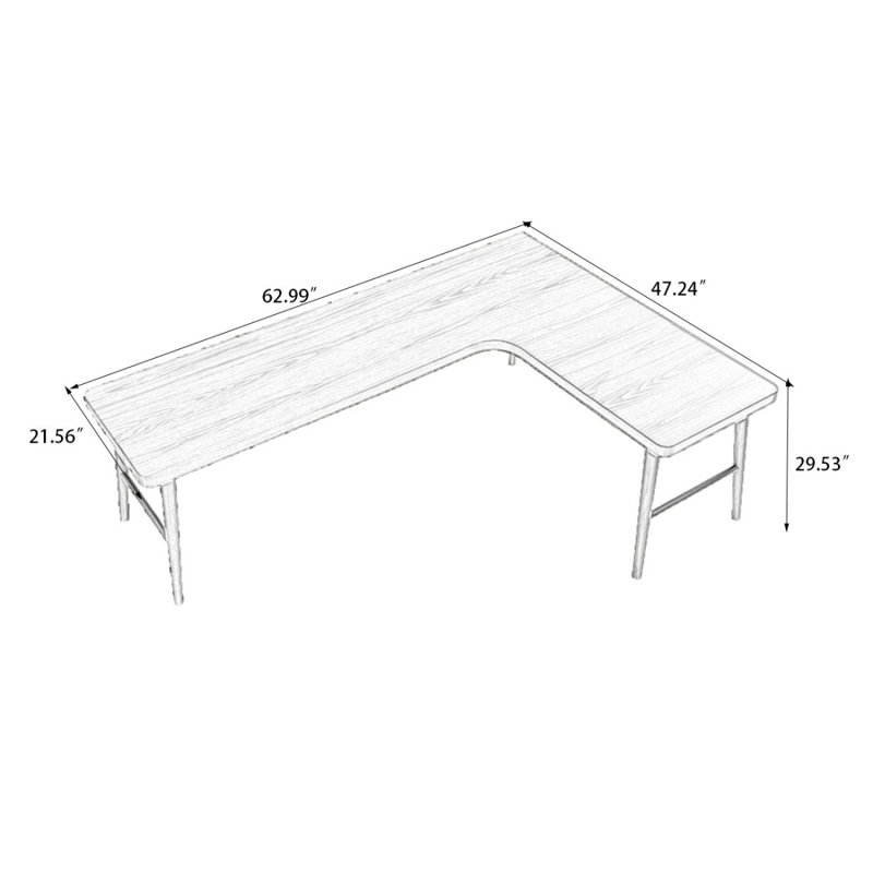 Light-walnut L-Shaped Solid Wood desk, 29.53" H x 62.99" W x 47.24" D, Right Hand Return