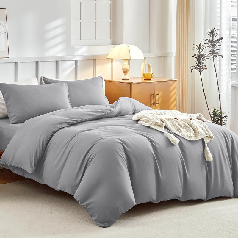 Super Soft Microfibre Reversible Plain Duvet Cover Set, Single Duvet Cover Set + 2 Pillowcases, Silver