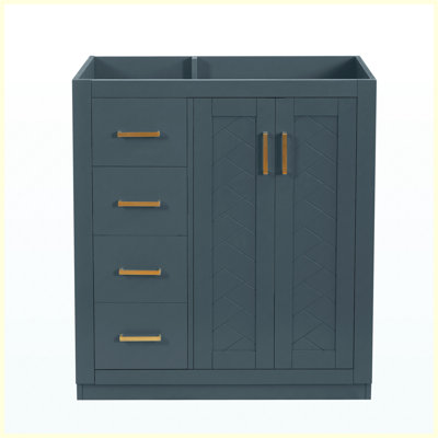 Meuble-lavabo autoportant en bois massif de 30 po avec 3 tiroirs et portes à fermeture douce