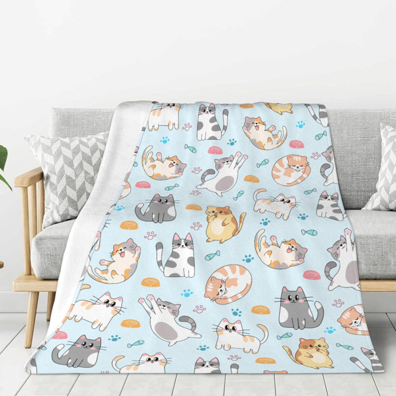 Coussin mignon pour chat 50 po x 40 po Coussins doux et chaleureux Jeté chaud et léger en molleton pour canapé-lit
