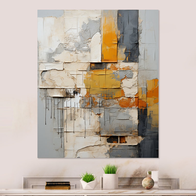 Abstrait Assemblage I - Art mural abstrait, collage, salon en métal, H 32 po x l 16 po