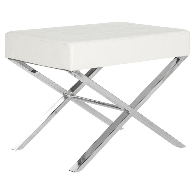 Sienna White Faux Leather Ottoman with Chrome X-Legs