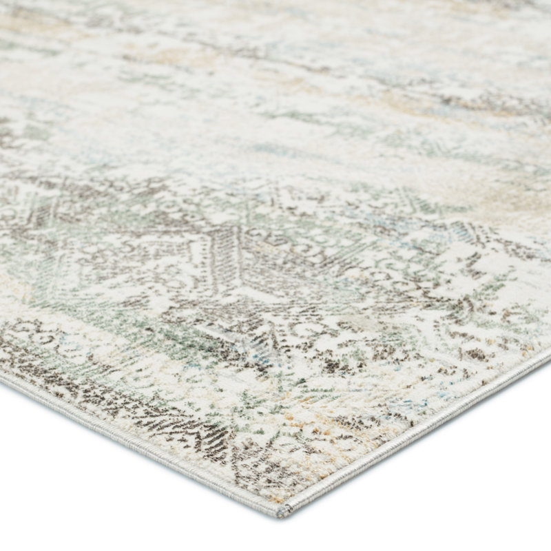Tapis ivoire / vert / or Maranto, Tapis de couloir 2 pi 6 po x 10 pi