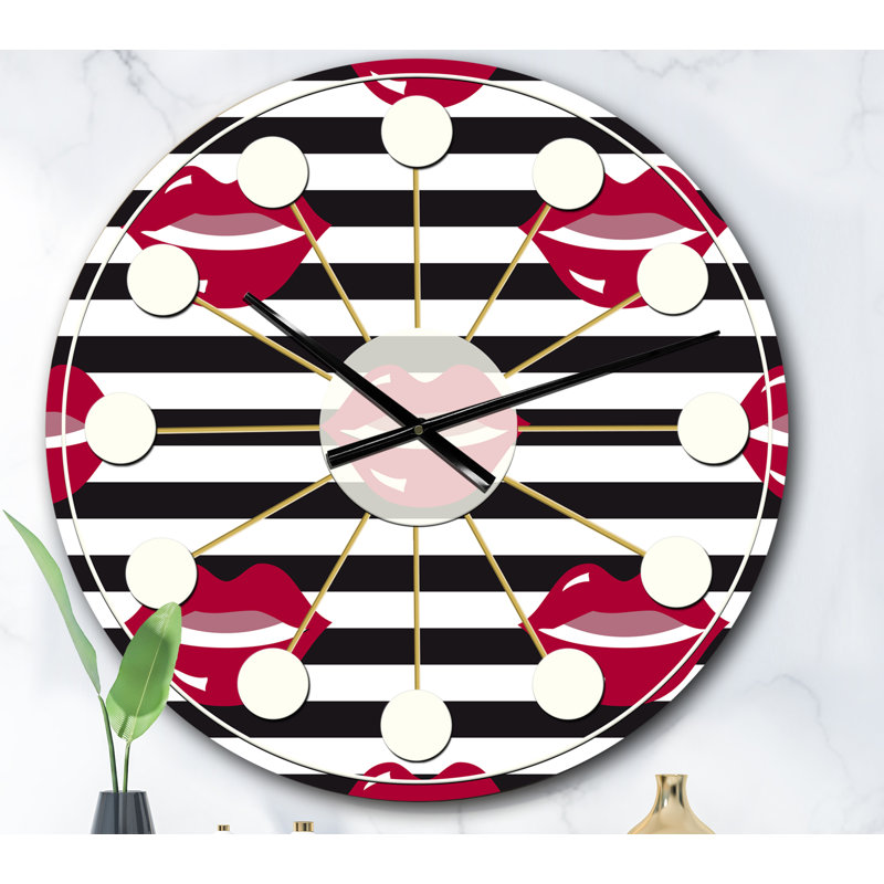 Horloge murale rouge Mid-Century, Surdimensionné