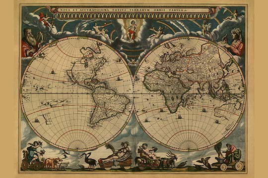 « new & precised map of the world » par j. blaeu, impression, 20 po x 30 p