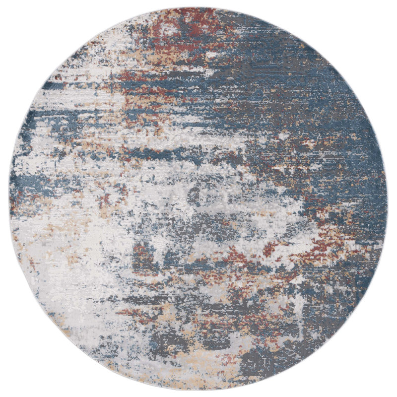 Tapis Kulig 210 ivoire / bleu rouille, Rond 6 pi 7 po