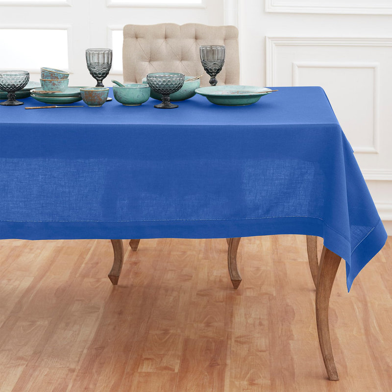 100% Pure Linen Hemstitch Tablecloth- Classic Hemstitch, Royal Blue, 144" x 60"