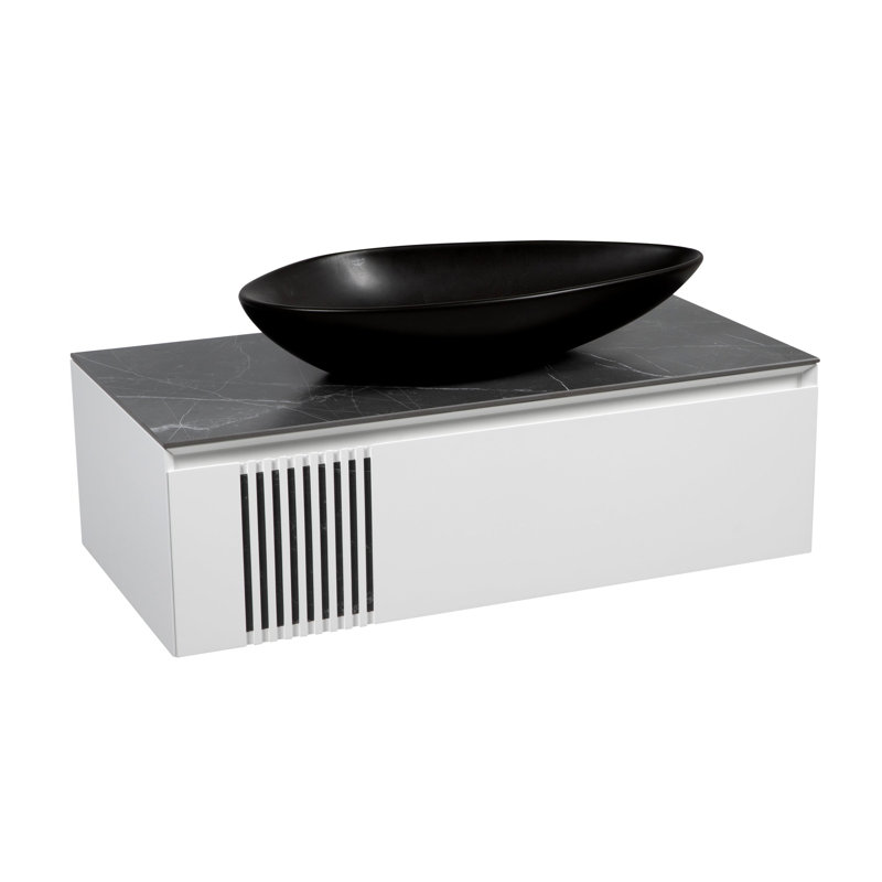 Manhattan White Matte Wall-Mount Vanity with Black Marble Washbasin