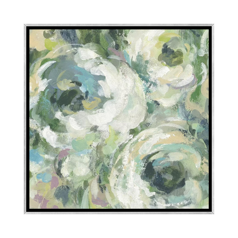 «Sage and Lavender Peony II Light» par Silvia Vassileva - reproduction, H 18 po x l 18 po x P 1,5 po, Silver Framed