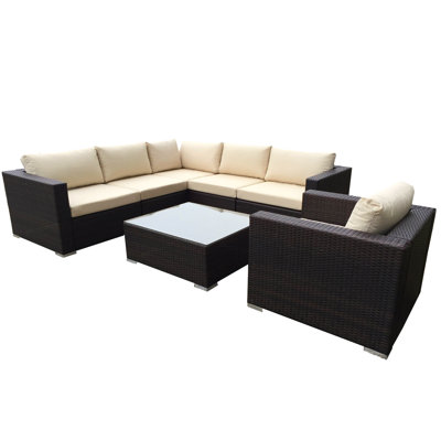 Minisci 7 Piece Rattan Sectional Seating Group with Cushions by Latitude Run