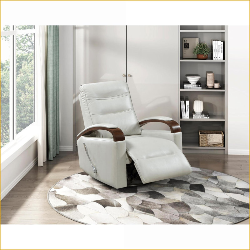 Recliners | Modern Swivel Gliding Faux Leather Recliner - Smoke | Solid Rubberwood Arms