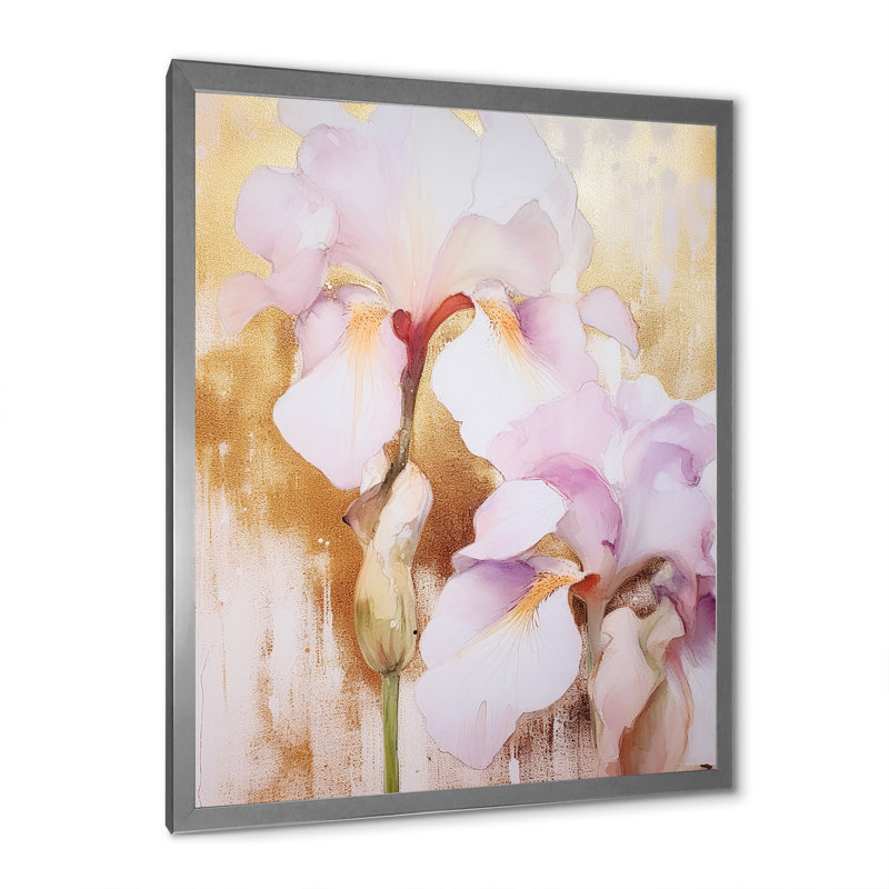 Pétales d'iris rose sur toile, H 32 po x l 24 po x P 1 po, Cadre photo argenté