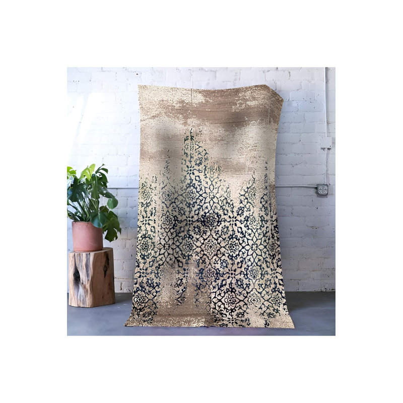 Tapis décoratif floral vert moderne lavable à la machine, Rectangle 3 pi 3 po x 4 pi 11 po
