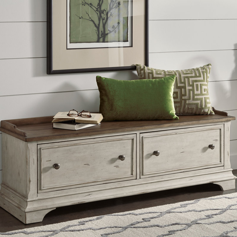 Antique White and Tobacco Traditional Storage Hall Bench