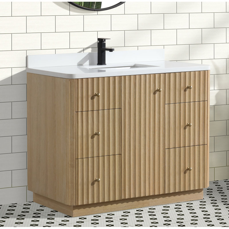 La Jolla 42" Washed Oak Bathroom Vanity with Quartz Top