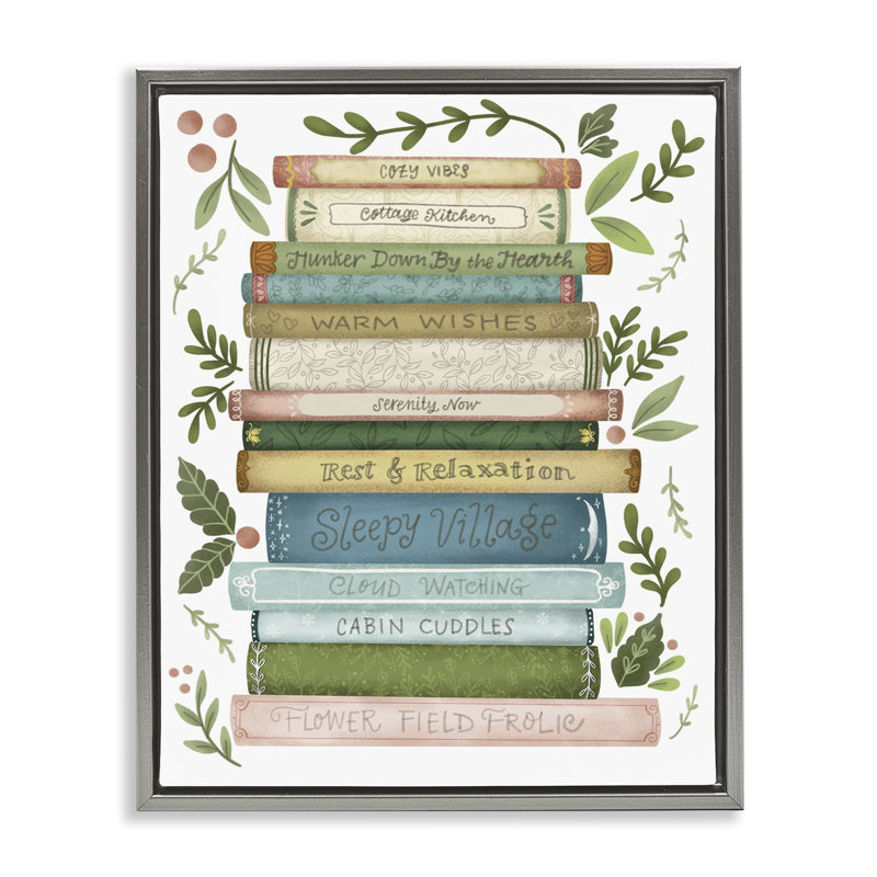 Cadre flottant Cozy Books At The Cottage, design par Giao Williams, H 21 po x l 17 po, Cadre flottant gris lustré