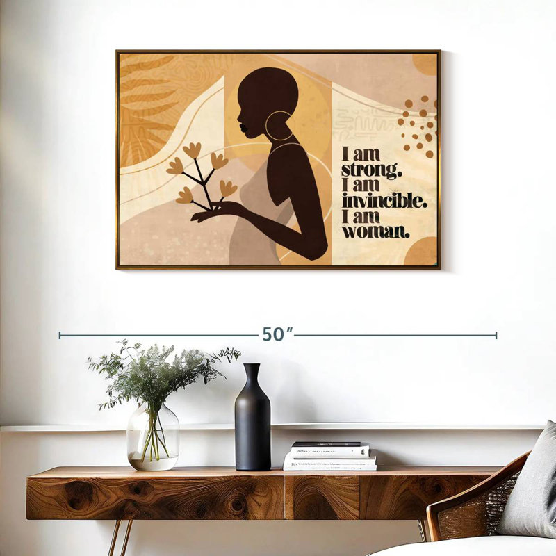 Femme forte et invincible, 37 po x 25 po, Cadre flottant doré