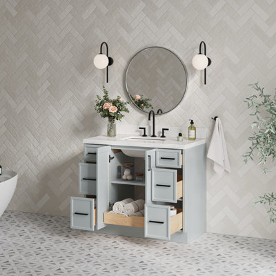 Meuble-lavabo rectangulaire simple 42 po avec comptoir en quartz de Carrare Ariel Kelly