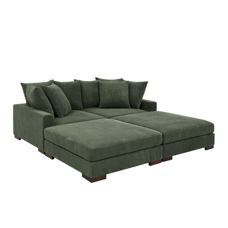 Canapé modulaire 4 pièces Ashon, Velours côtelé vert foncé
