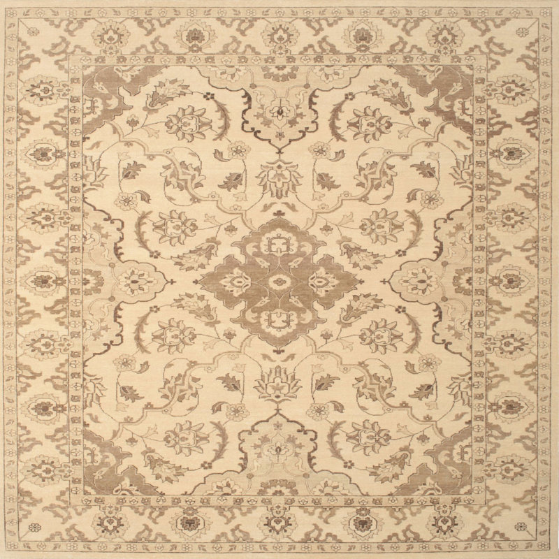 Tapis contemporain beige / olive clair, Carré 3 pi