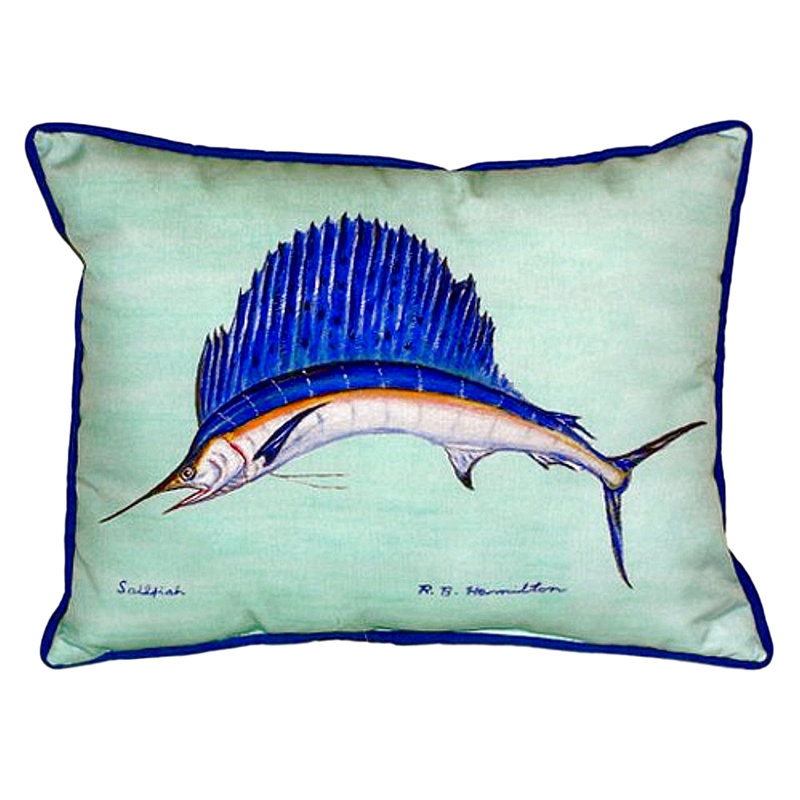 Sailfish Outdoor Reversible Throw Pillow, Teal, 16"H x 20"W