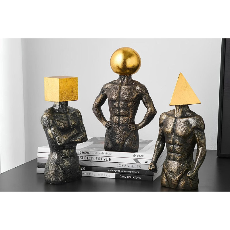 Ensemble d'objets décoratifs chics (3 pièces), couleur antique | Comprend un carré (4,0 x 8,3 x 2,8 po), un triangle (9,1 x 4,7 x 2,8 po) et un cylindre (8,7 x 5,9 x 2,8 po) | 100% polyester, parfait pour la décoration intérieure et les accents élégants