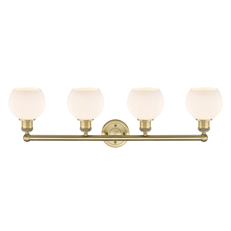 Éclairage pour meuble-lavabo 4 lumières 33 pouces Cambria, Blanc mat, Laiton brossé