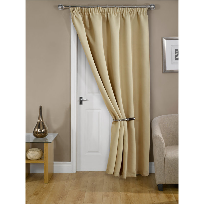 Cali Pencil Pleat Blackout Door Curtain Single Panel, Beige, 168cm Width x 213cm Drop