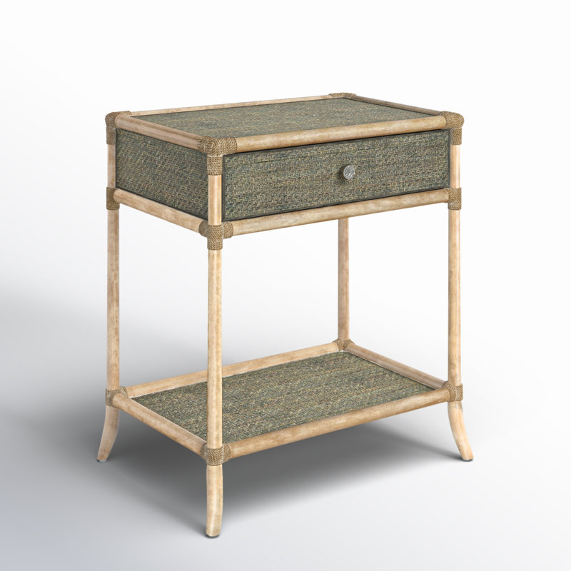 Retreat Pole Rattan Bedside Table, Dune/Green