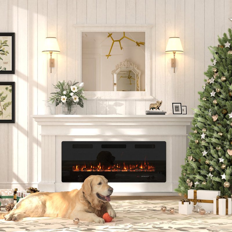 Adriean Wall Mounted Electric Fireplace, 19.7" H x 50" W x 3.8" D, Black