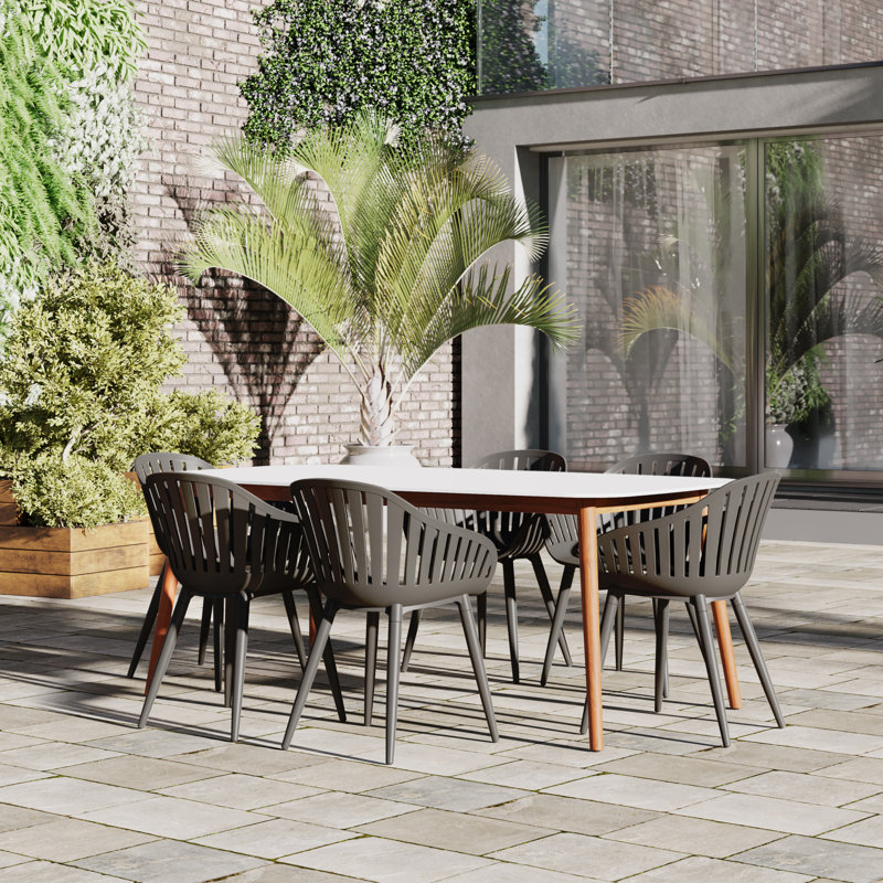 Anautica 6 - Person Patio Dining Set with Rectangular Table, Black