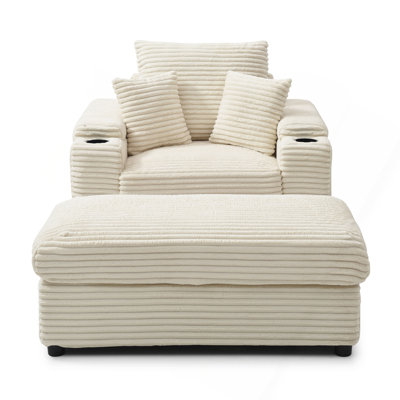 Fauteuil d'appoint surdimensionné avec repose-pieds, fauteuil simple avec grand siège et accoudoirs très larges, fauteuil de lecture moderne et confortable pour le salon de la chambre à coucher